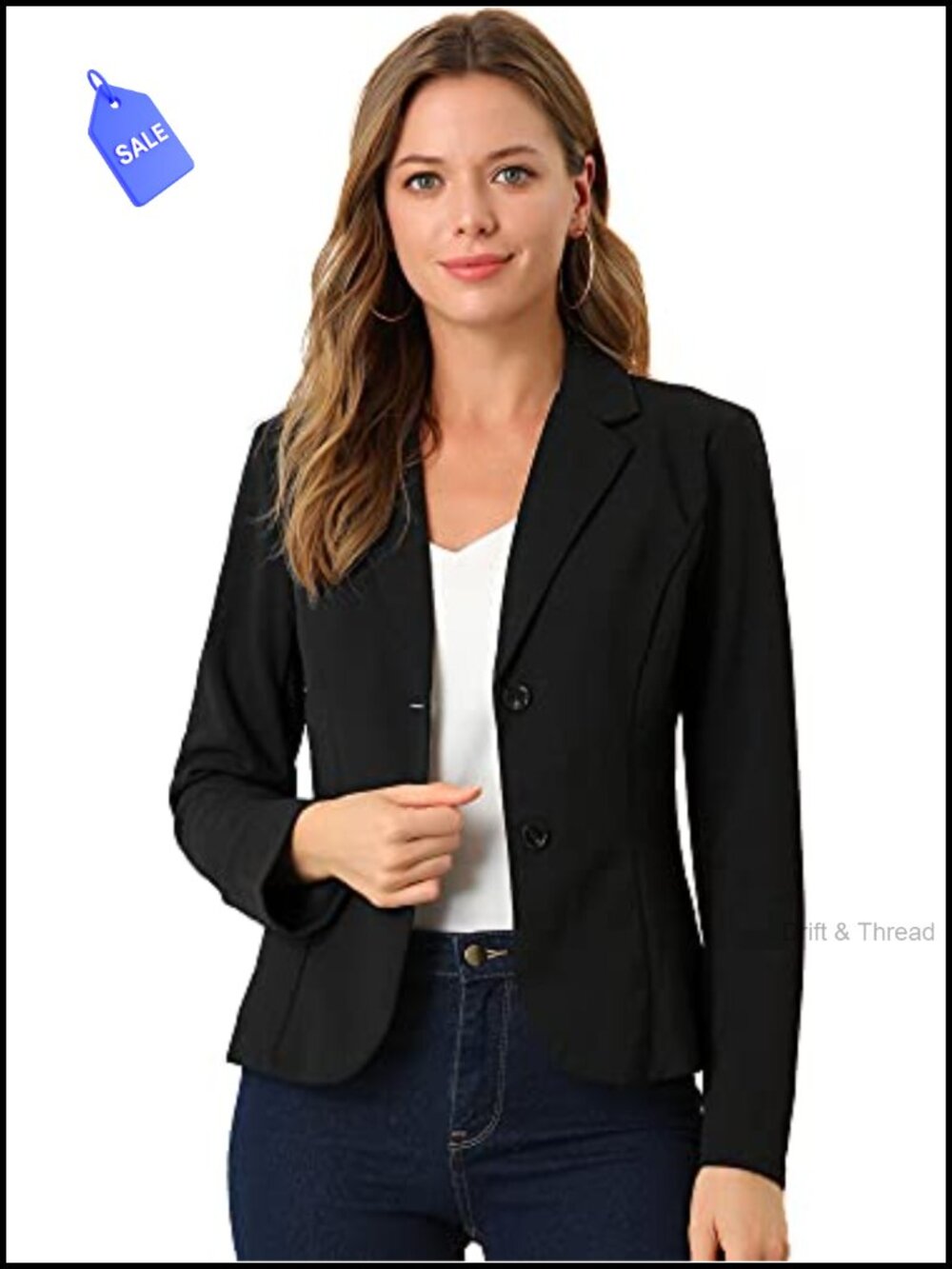 Notch Lapel Collar Long Sleeve Knit Stretchy Blazer for Work Office Business